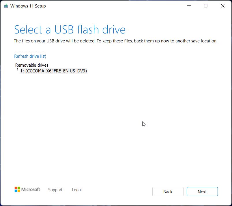 Windows 11 You have to choose the USB Flash Drive option